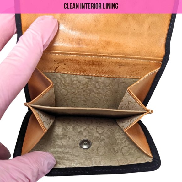 Beautiful Céline Vintage Monogram Black Suede Leather Bi-Fold Snap Wallet M/00/1 - Picture 10 of 14